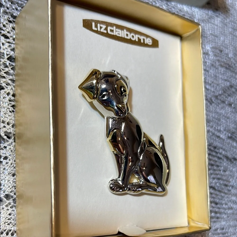 Liz Claiborne Shiny Silver Puppy Dog Brooch